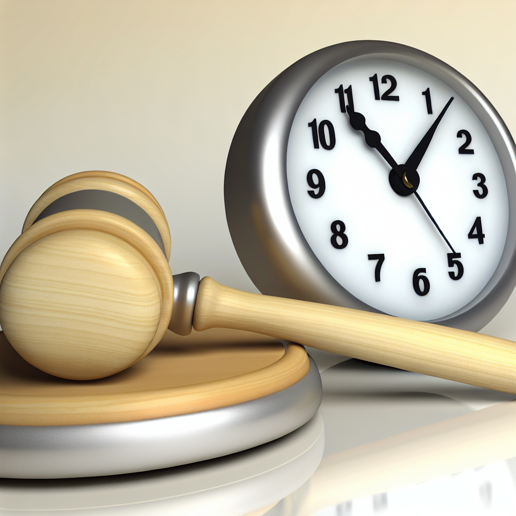 Gerichtshammer auf Uhr symbolisiert Arbeitszeiterfassung.