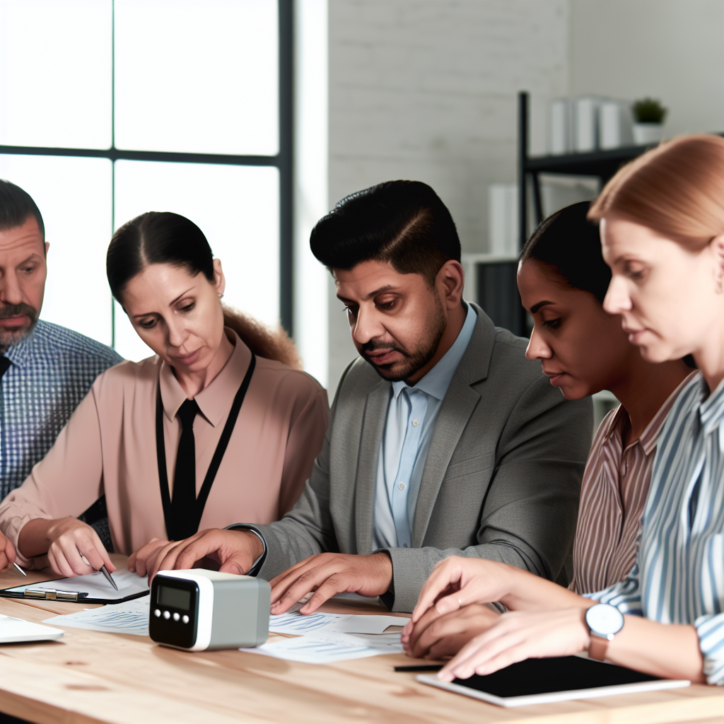 HR-Experten überprüfen Arbeitszeiterfassung am Schreibtisch.