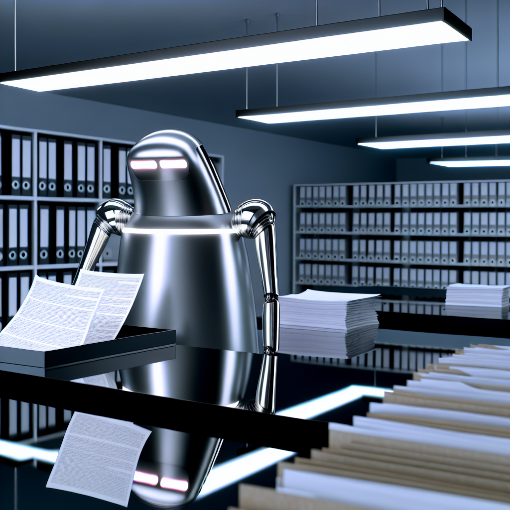 KI-Roboter scannt Dokumente im modernen Büro.