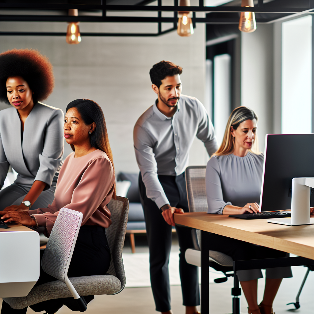 Mitarbeiter arbeiten flexibel in einem modernen Büro.