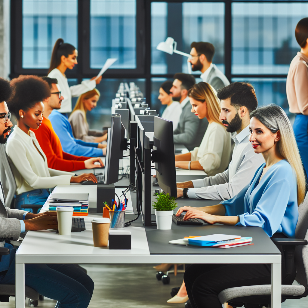 Mitarbeiter flexibel in einem modernen Büro.