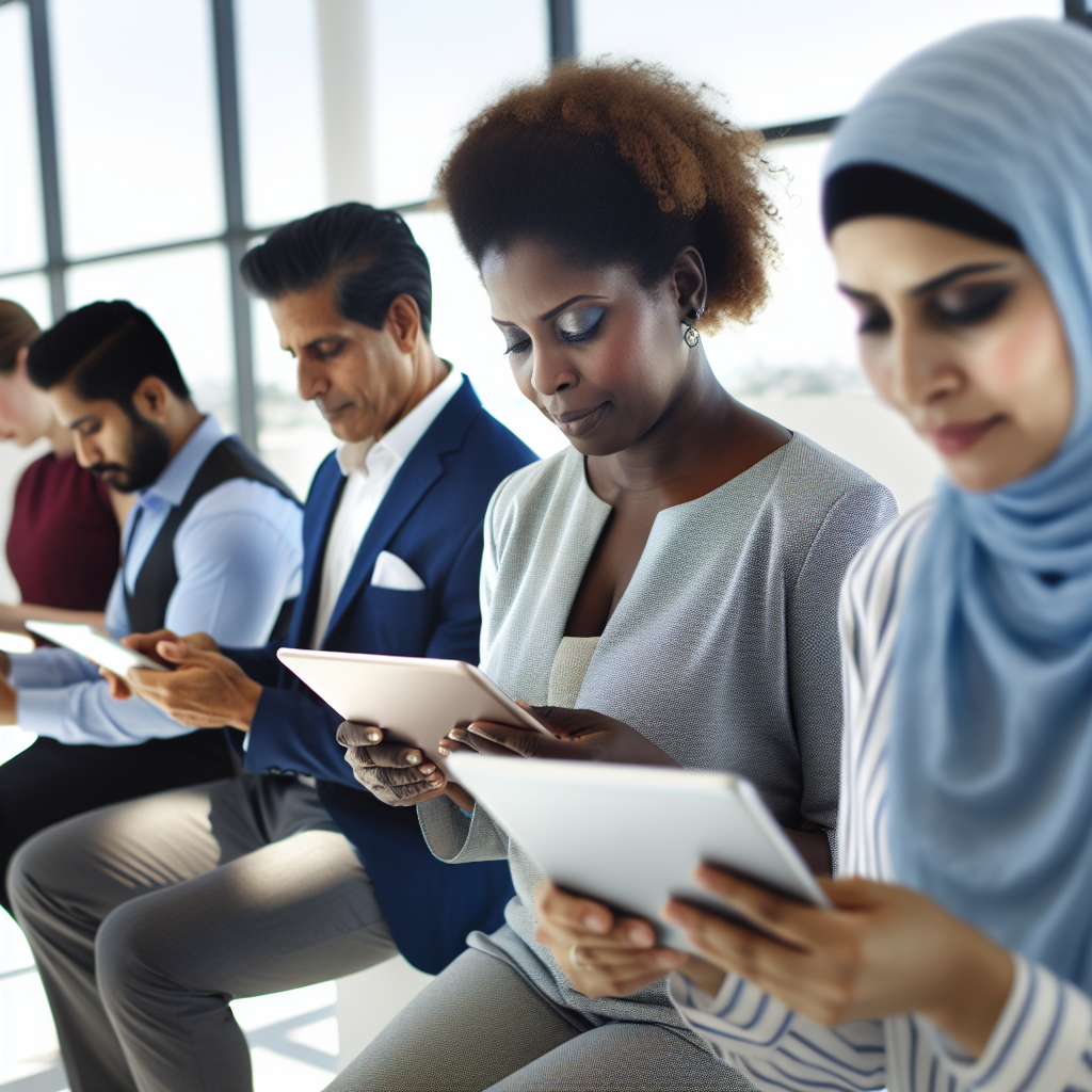 Mitarbeiter nutzen Tablets für flexibles E-Learning.