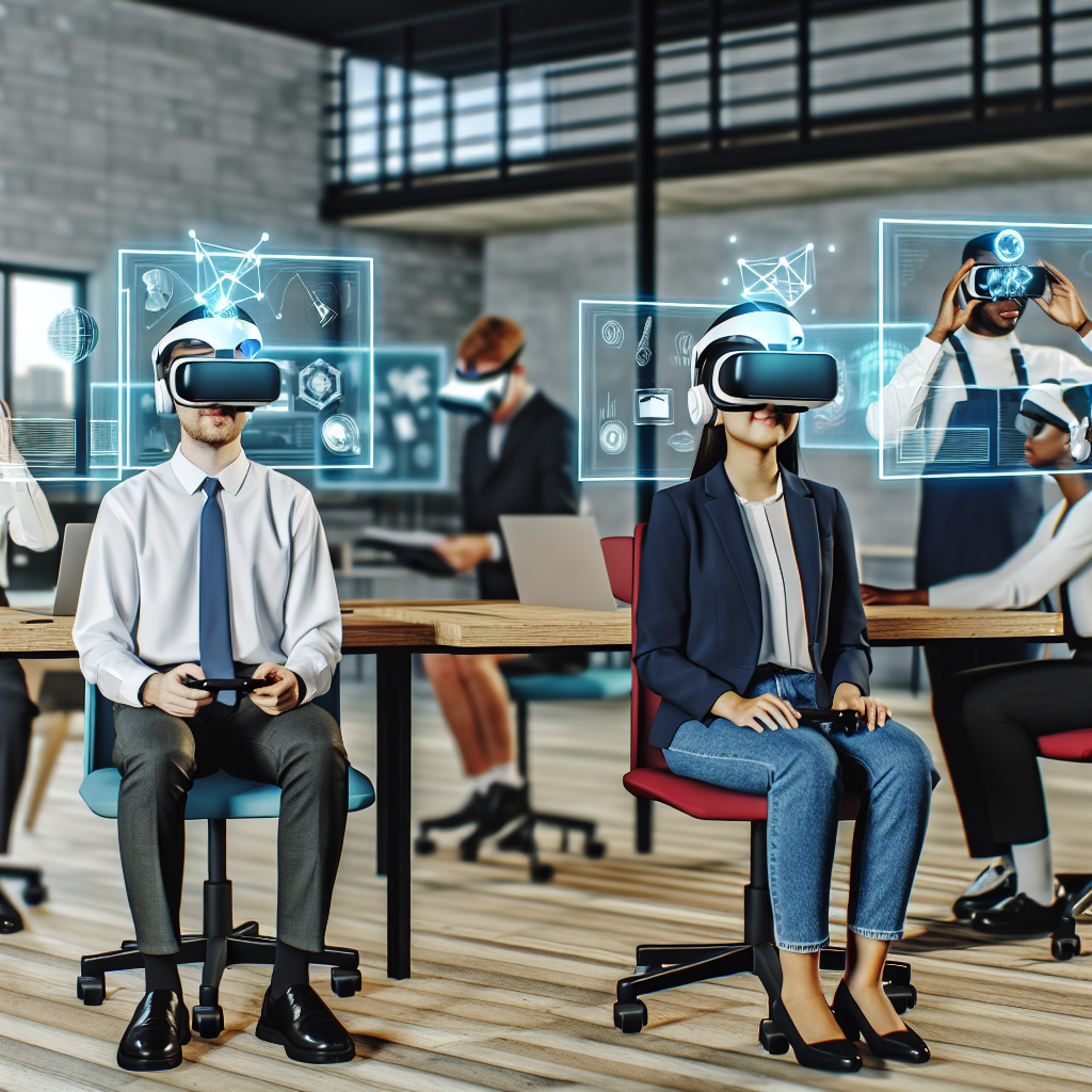 Mitarbeiter nutzen VR-Brillen für digitales Lernen.