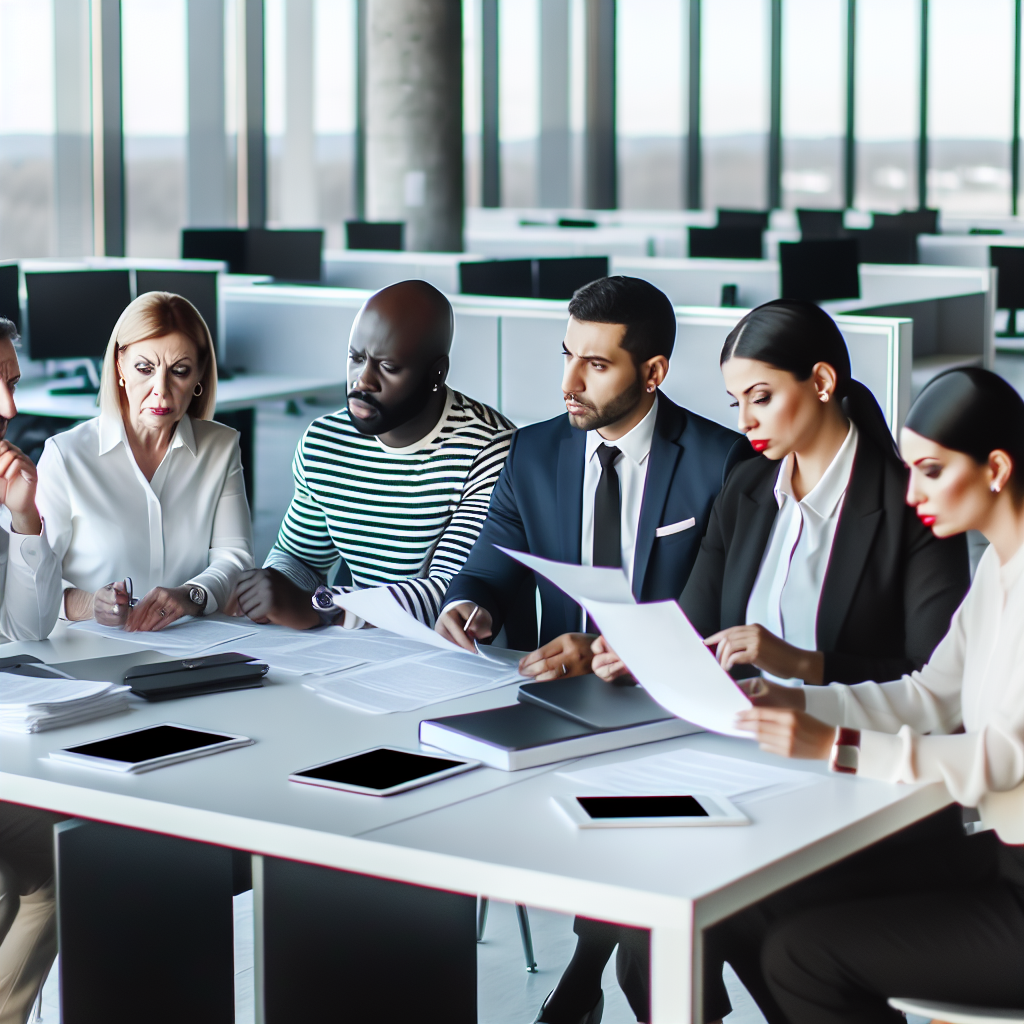 HR-Mitarbeiter analysieren Zeitarbeitsgesetze im Büro.