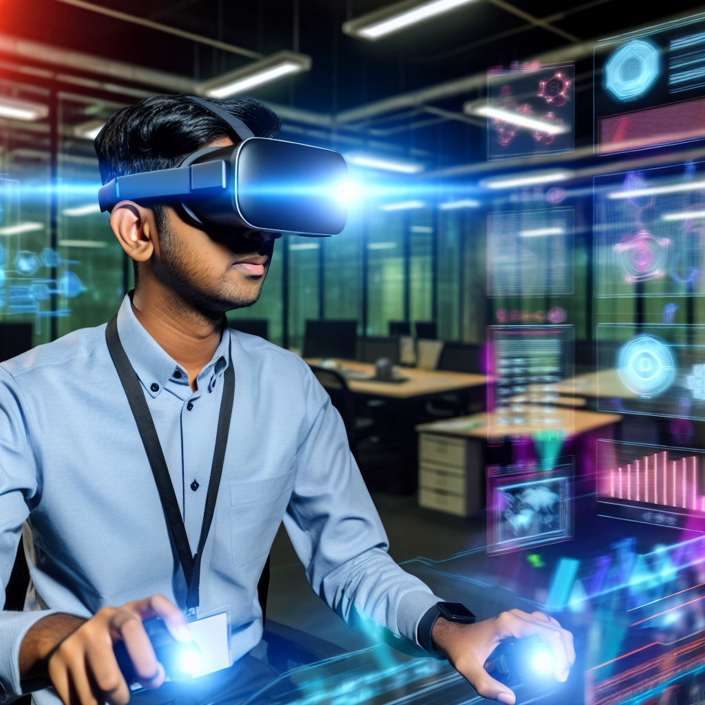 Mitarbeiter mit VR-Headset in virtuellem Training.