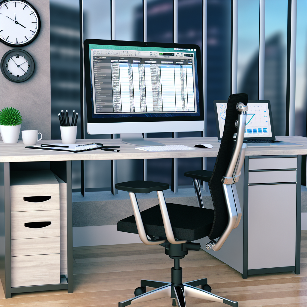 Moderner Büroarbeitsplatz mit digitaler Zeitarbeitssoftware.