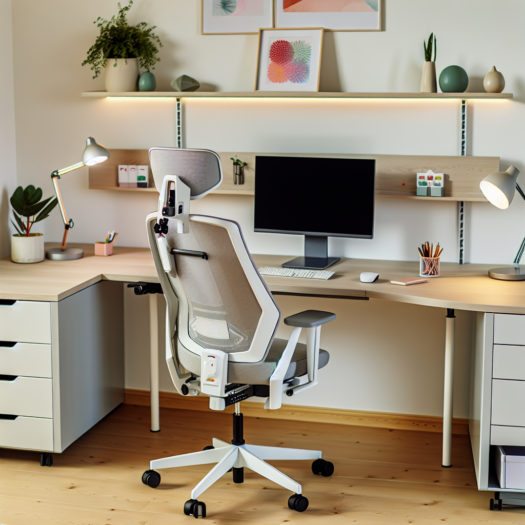 Moderner Homeoffice-Arbeitsplatz mit ergonomischer Ausstattung.