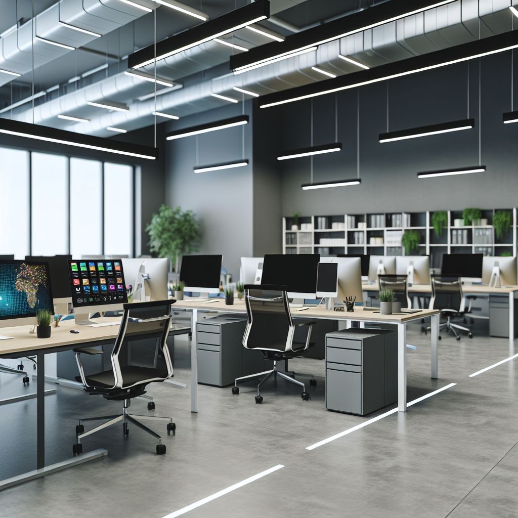 Modernes Büro mit digital vernetztem Arbeitsplatz.