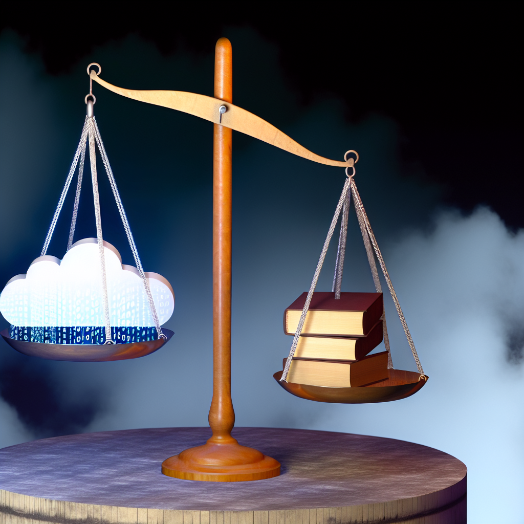 Symbolisches Bild: Balance-Scale zwischen Datencloud und Arbeitsrecht.