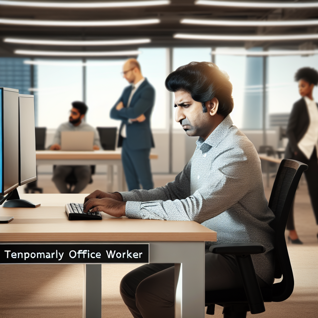Zeitarbeiter im Büro, symbolisiert Arbeitnehmerrechte und Flexibilität.