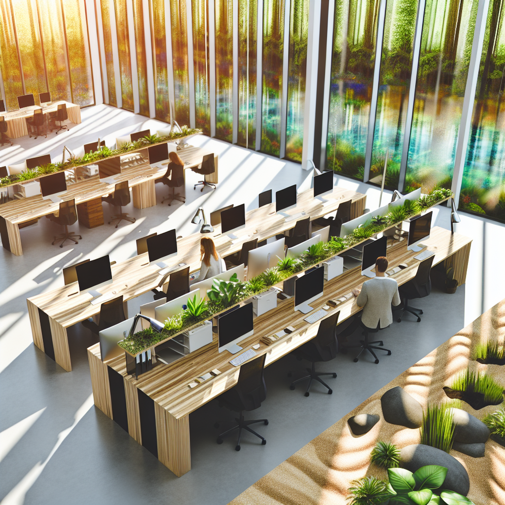 Dynamisches Büro verbindet Natur und Technologie harmonisch.