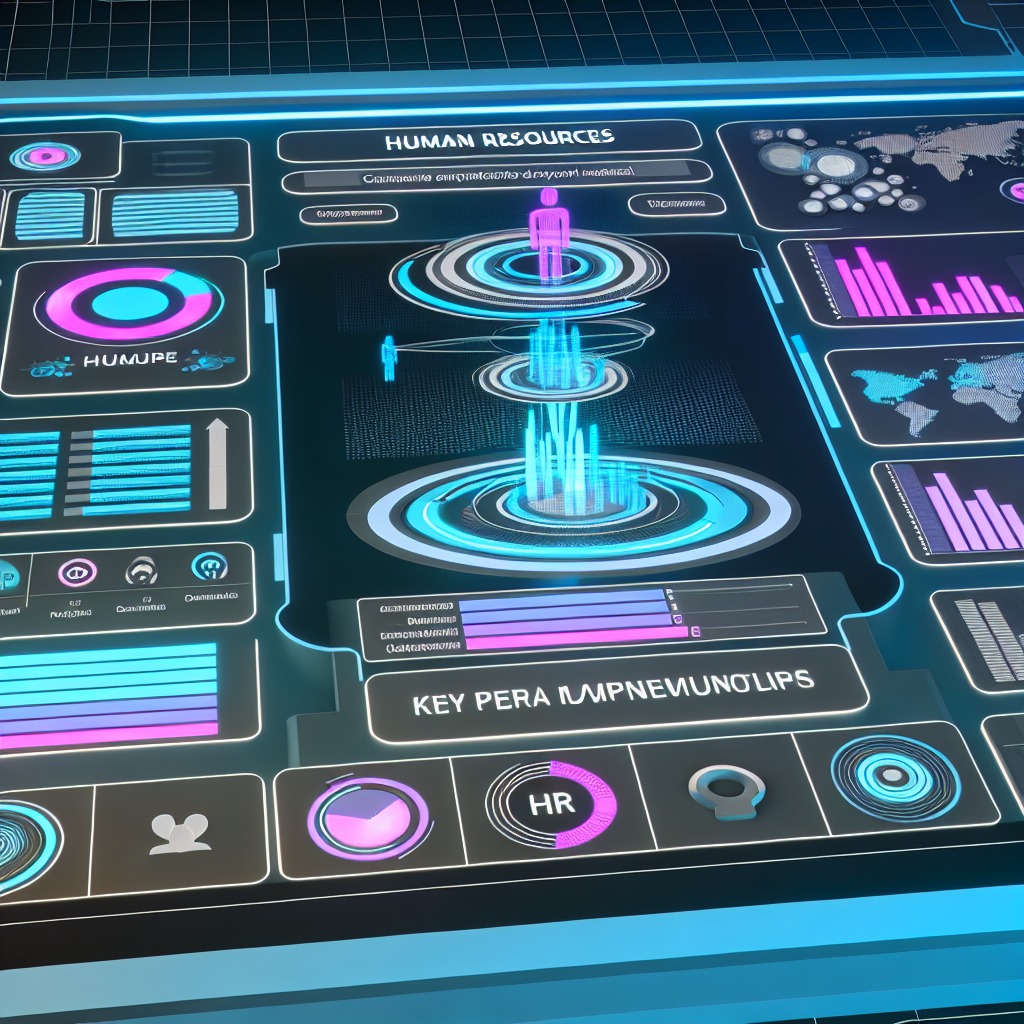 Futuristisches HR-Dashboard analysiert Mitarbeiterdaten visuell.