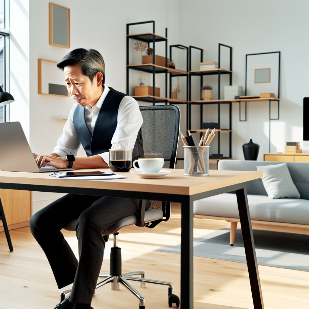 Mitarbeiter im modernen Homeoffice mit Laptop.