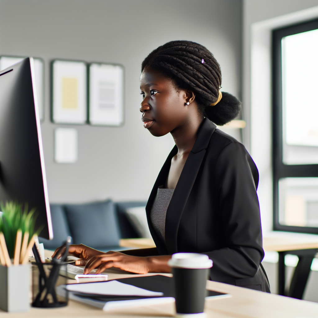 Mitarbeiter lernt vor Computer in modernem Büro.