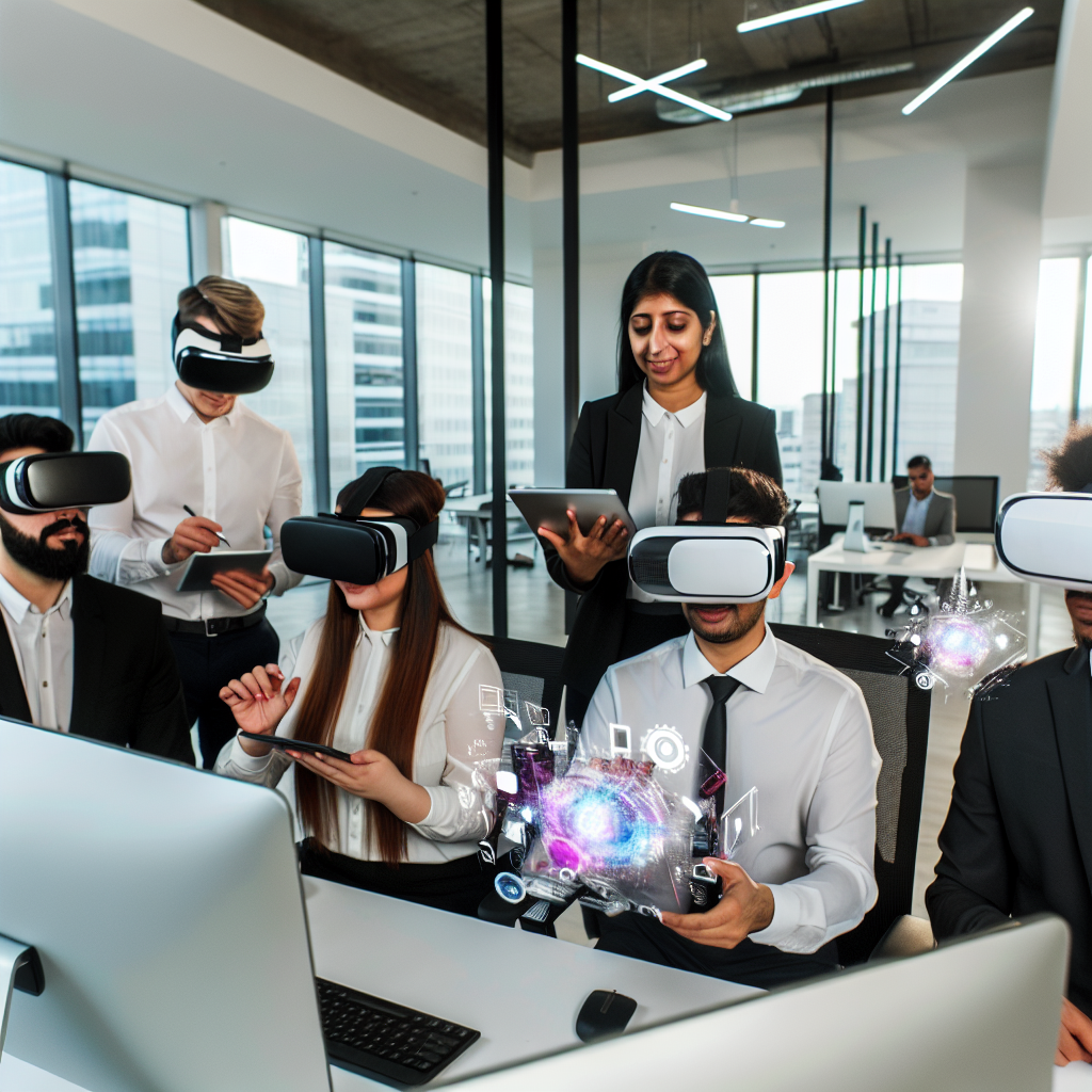 Mitarbeiter nutzen Virtual Reality für Weiterbildung.