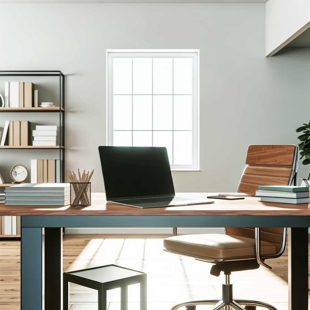 Moderne Bürosituation mit Remote-Arbeitsplatz und Laptop.