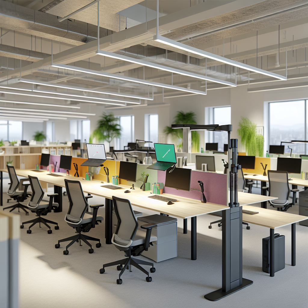 Moderne Büroumgebung mit hybriden Arbeitsplätzen.