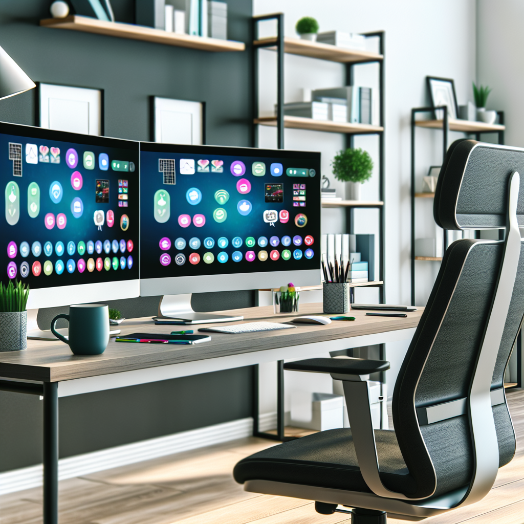 Moderne Homeoffice-Arbeitsumgebung mit digitalen Kommunikationstools.