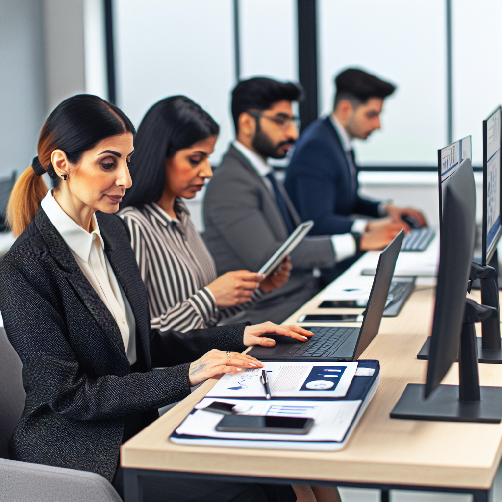 Moderne Mitarbeiter bei digitalem Lernen und Arbeiten.