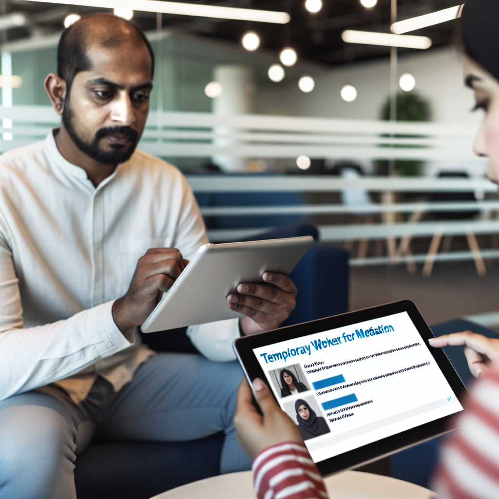 Moderne Zeitarbeiter nutzen Tablets zur Vermittlung.