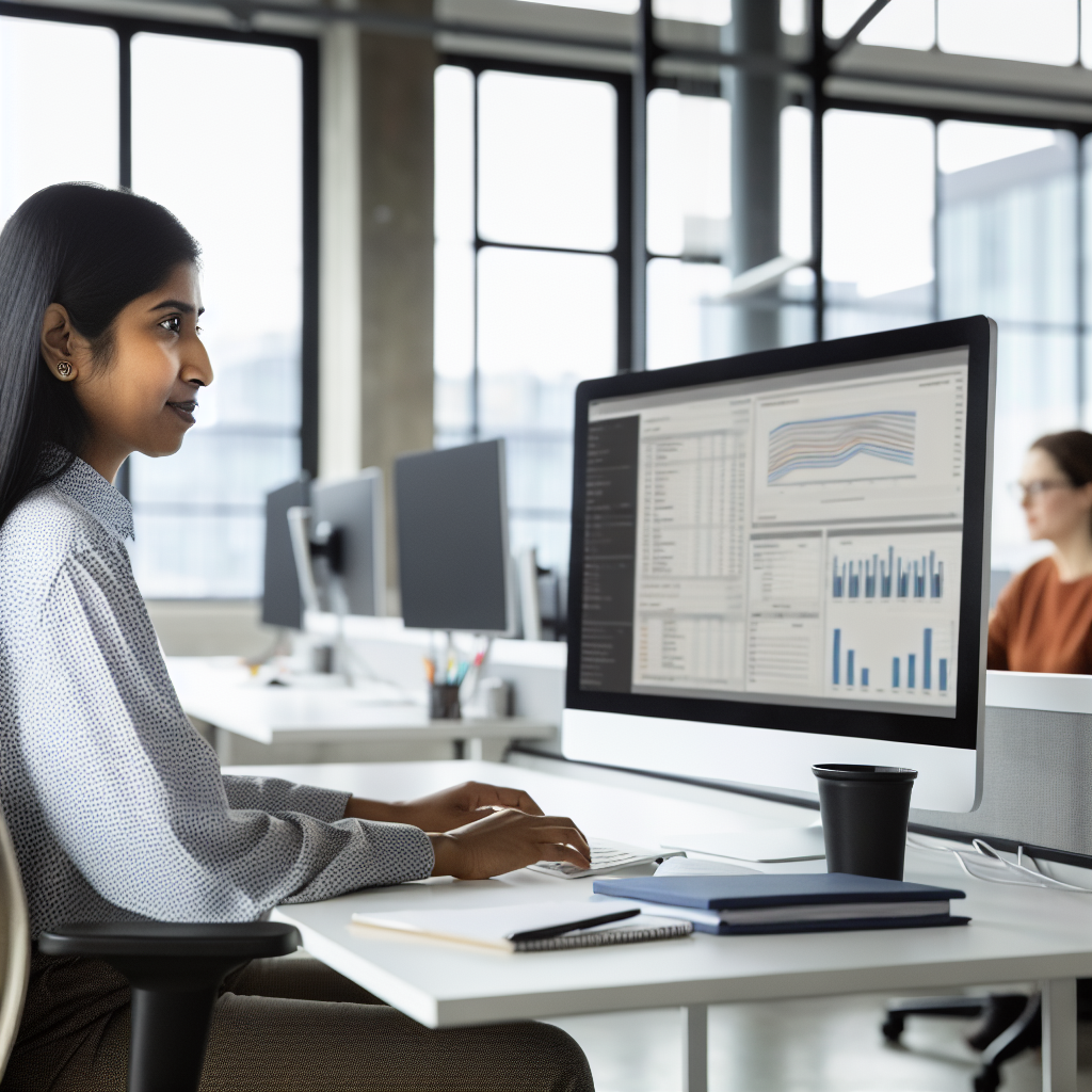 „Zeitarbeiter am Computer in modernem Büro“