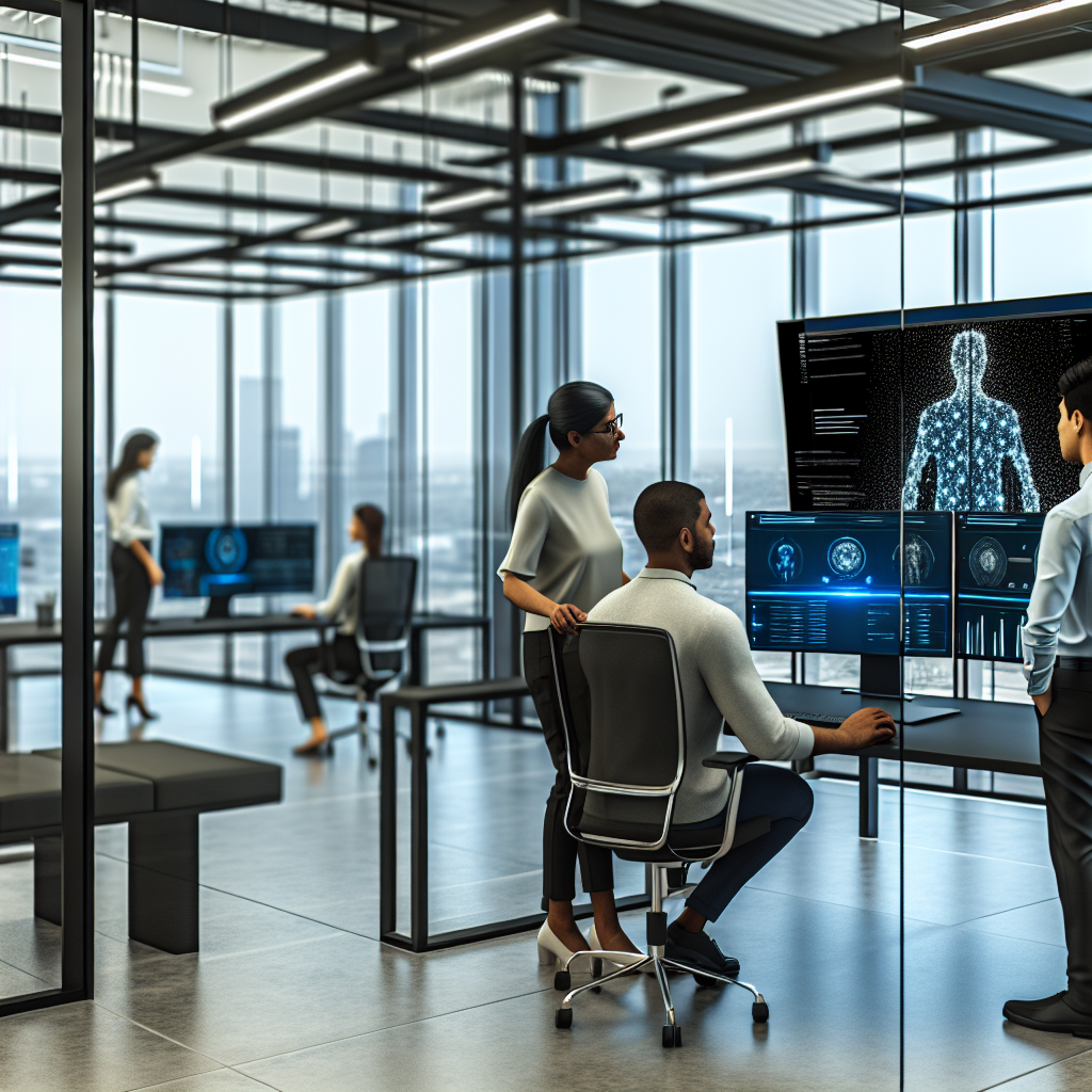 Algorithmus-gesteuerte HR-Datenanalyse in modernem Büro.