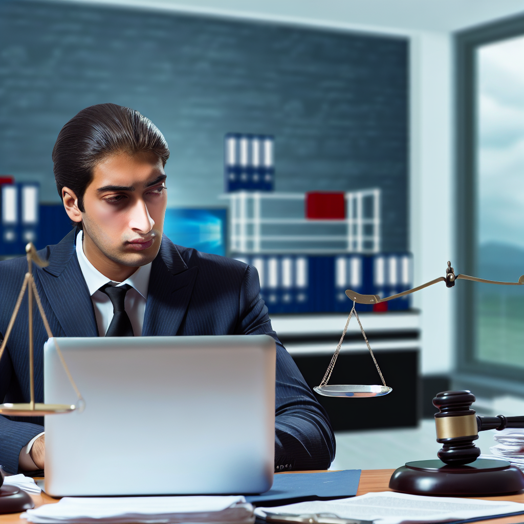 Anwalt, Laptop, Dokumente symbolisieren modernes Arbeitsrecht.