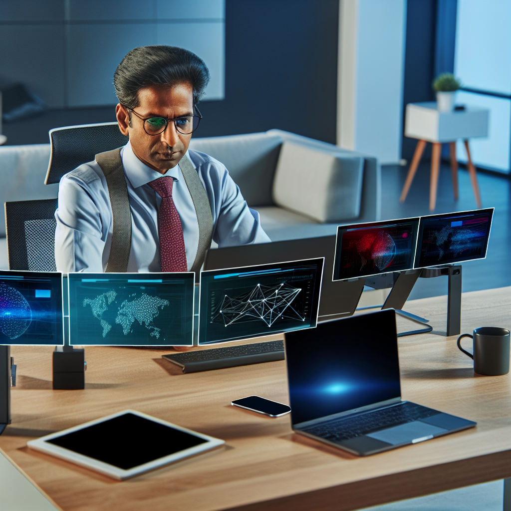 Digital vernetzte Führungskraft im modernen Büro.