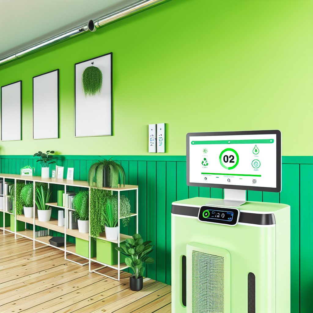 Grünes Büro mit digitalem CO2-Management-System.