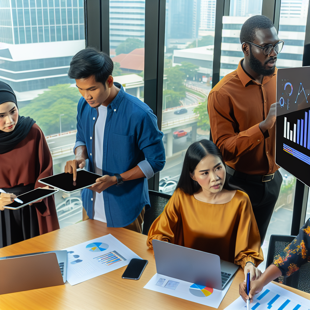 HR-Team analysiert Daten auf digitalen Geräten.