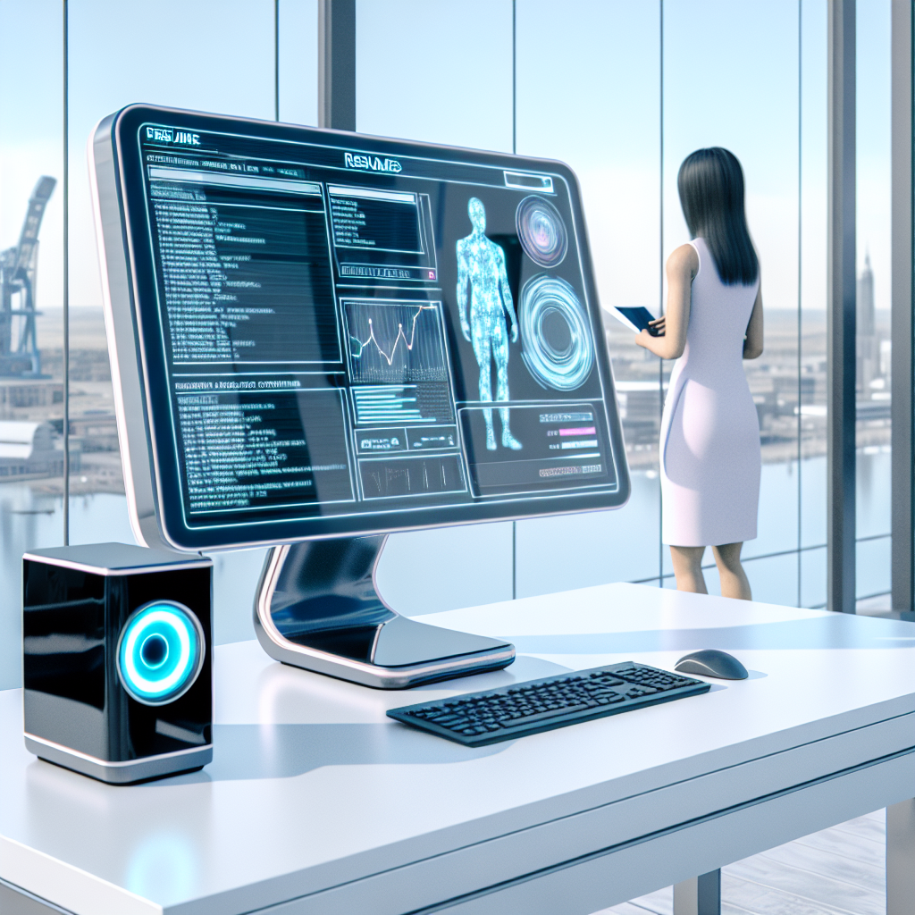 „KI-System analysiert Lebensläufe in modernem Büro.“