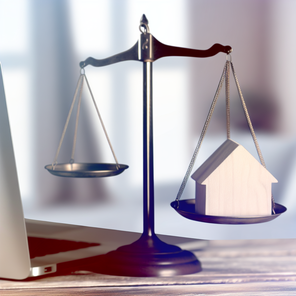 Laptop und Waage symbolisieren Homeoffice und Rechtsprechung.