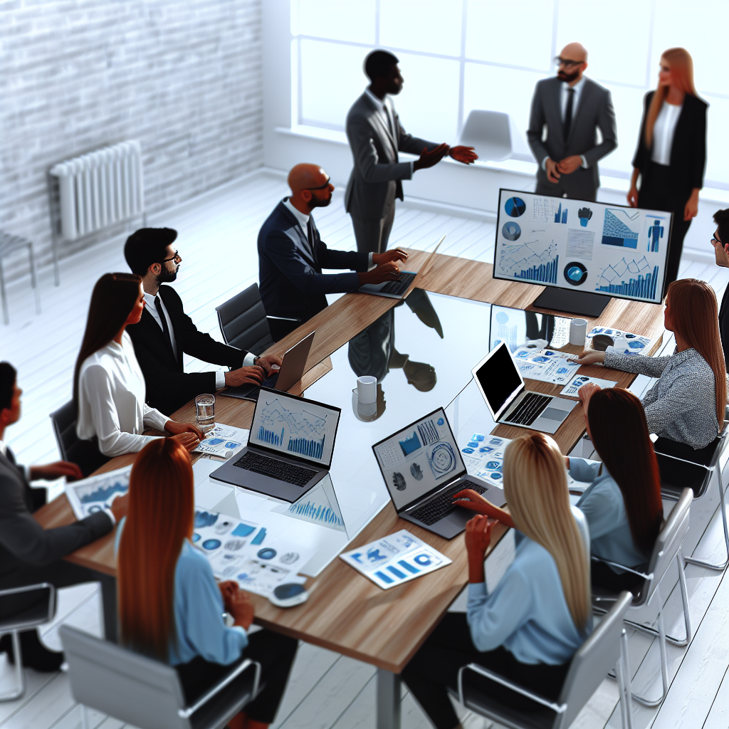 Moderner Arbeitsplatz mit digitalen HR-Tools und Beratern.