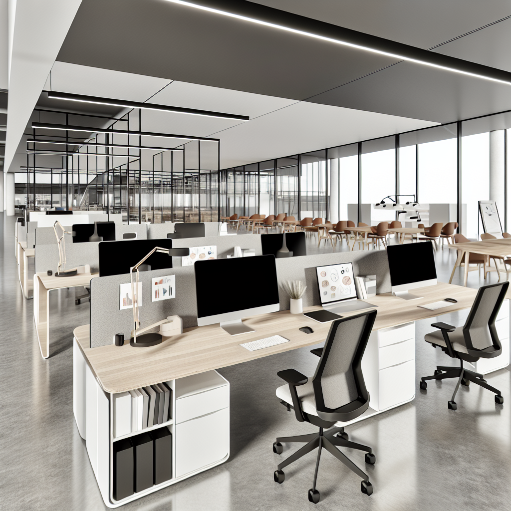 Modernes Büro mit digitaler, flexibler Arbeitsumgebung.