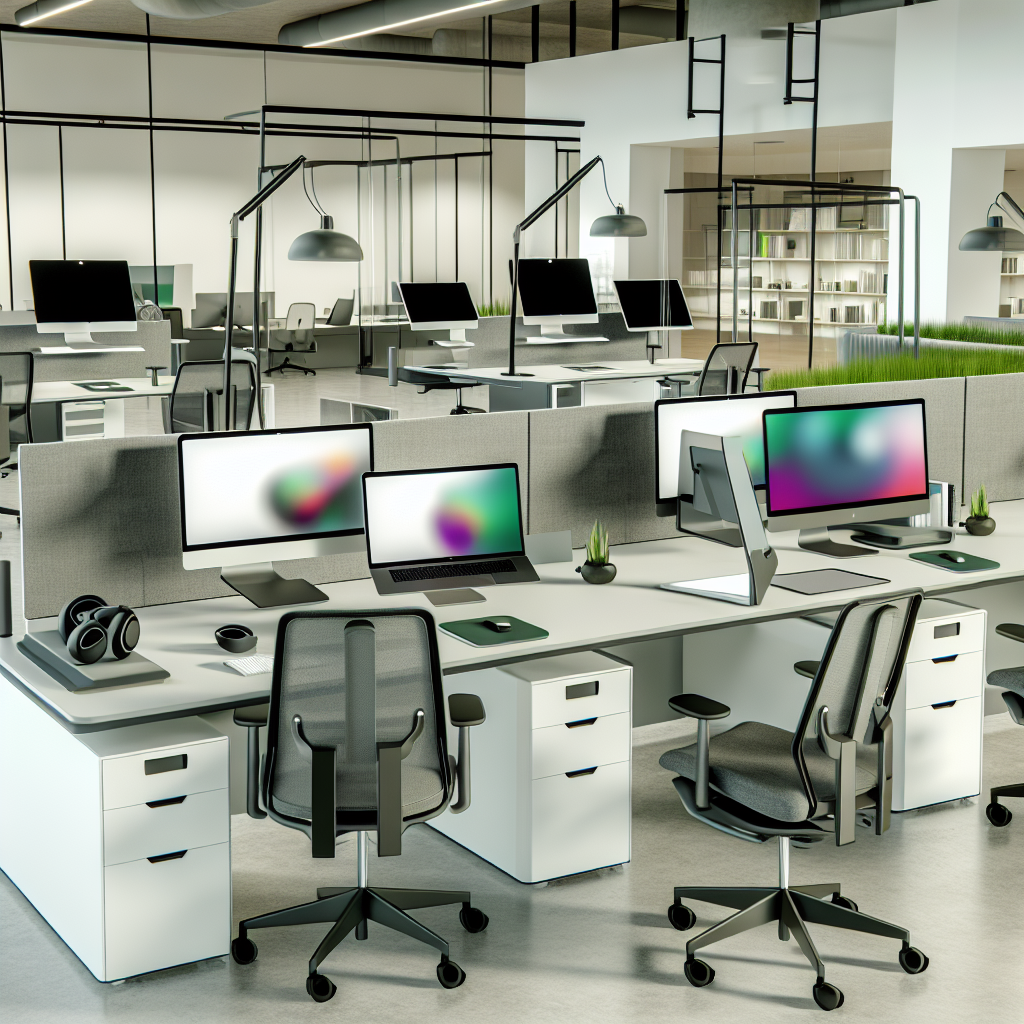 Modernes Büro mit flexiblen, digitalen Arbeitsplätzen.