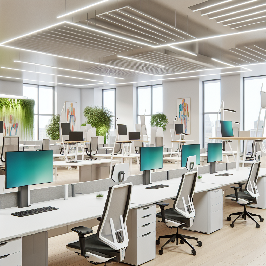 „Modernes Büro mit hybriden Arbeitsplätzen gestaltet.“