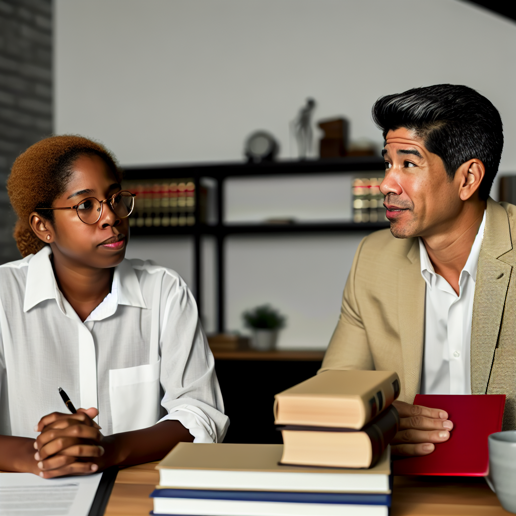 Unternehmer und Anwalt diskutieren über Arbeitsrecht.